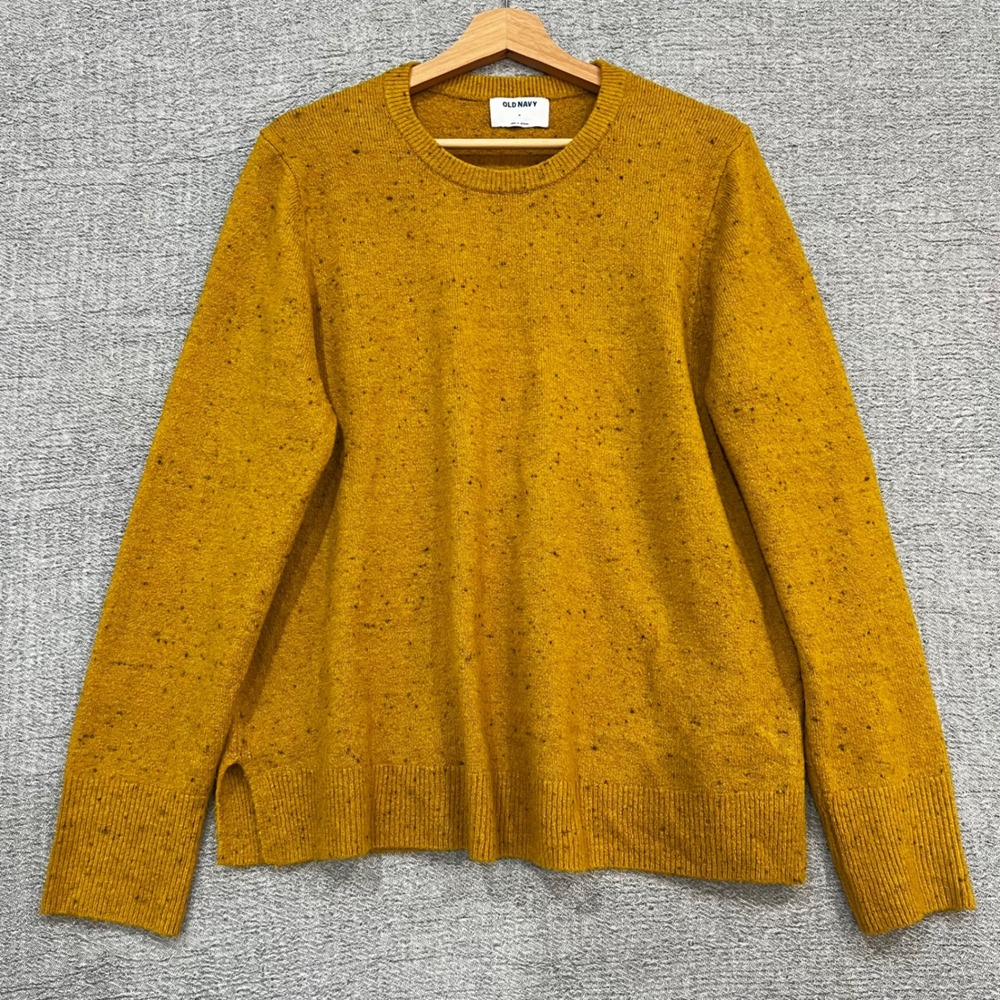 Old Navy Mustard Yellow Crewneck Sweater Cozy Pullover Women XL Speckled Knit